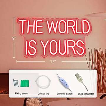 The World is Yours Neon Sign for Wall Decor, Red The World Is Yours LED Light Up Sign for Bedroom, Gaming Room, Gifts for Birthday Graduation Scarface Lovers 17"x9" by DIVATLA