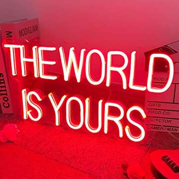The World is Yours Neon Sign for Wall Decor, Red The World Is Yours LED Light Up Sign for Bedroom, Gaming Room, Gifts for Birthday Graduation Scarface Lovers 17"x9" by DIVATLA