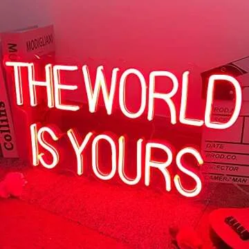 The World is Yours Neon Sign for Wall Decor, Red The World Is Yours LED Light Up Sign for Bedroom, Gaming Room, Gifts for Birthday Graduation Scarface Lovers 17"x9" by DIVATLA