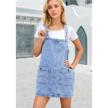 YUENIU Womens Denim Overalls Dress Casual Summer Jeans Adjustable Strap Short Rompers with Pockets