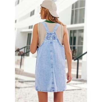 YUENIU Womens Denim Overalls Dress Casual Summer Jeans Adjustable Strap Short Rompers with Pockets