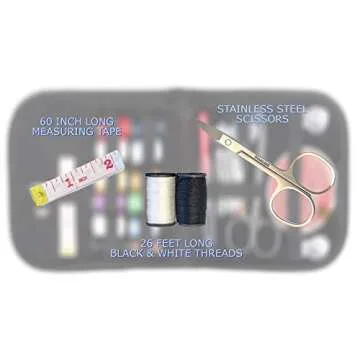 Sewing Kit for Adults Home Travel Camping and Emergency. Best Gift for Kids Girls Beginners. Quality Premium Mini Sew Supplies Set. Expansive Case with 100 Extra Pins and Safety Pins (Black, Small)