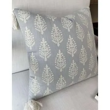 VAGMINE Block Printed Decorative Square Accent Throw Pillow Cover - Pillowcase for Sofa, Couch, Armchair - Chandni Paiseley-Robins Egg, 20x20 Inches