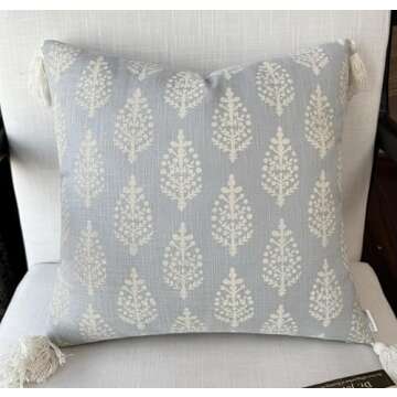 VAGMINE Block Printed Decorative Square Accent Throw Pillow Cover - Pillowcase for Sofa, Couch, Armchair - Chandni Paiseley-Robins Egg, 20x20 Inches