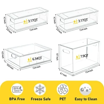 Greenby Stackable Clear Refrigerator Organizer Bins Set