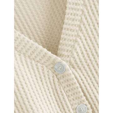 SweatyRocks Women's Long Sleeve Button Front V Neck Soft Knit Cardigan Sweaters Beige L