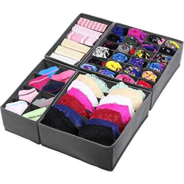 Simple Houseware Closet Underwear Organizer Drawer Divider 4 Set, Dark Grey