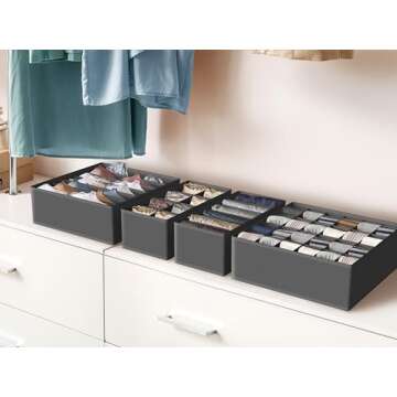 Simple Houseware Closet Underwear Organizer Drawer Divider 4 Set, Dark Grey