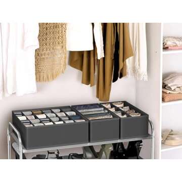 Simple Houseware Closet Underwear Organizer Drawer Divider 4 Set, Dark Grey
