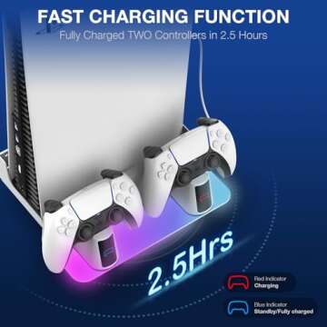 MEQI PS5 Wall Mount Kit Accessories with Charging Station, Metal Wall Hanging Stand with Multi-Mode RGB Light for Playstation 5/PS5 Slim/PS5 Pro Console Disc/Digital versions