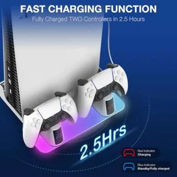 MEQI PS5 Wall Mount Kit Accessories with Charging Station, Metal Wall Hanging Stand with Multi-Mode RGB Light for Playstation 5/PS5 Slim/PS5 Pro Console Disc/Digital versions