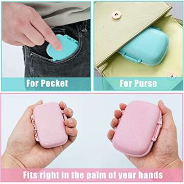 4 Pack Portable Pill Case, Two Sizes Travel Pill Organizer Moisture Proof Small Pill Box for Purse Pocket, Cute Daily Pill Container to Hold Vitamin, Medicine, Supplements (Blue & Pink)