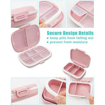 4 Pack Portable Pill Case, Two Sizes Travel Pill Organizer Moisture Proof Small Pill Box for Purse Pocket, Cute Daily Pill Container to Hold Vitamin, Medicine, Supplements (Blue & Pink)