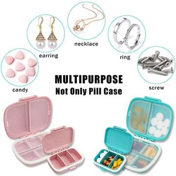 4 Pack Portable Pill Case, Two Sizes Travel Pill Organizer Moisture Proof Small Pill Box for Purse Pocket, Cute Daily Pill Container to Hold Vitamin, Medicine, Supplements (Blue & Pink)