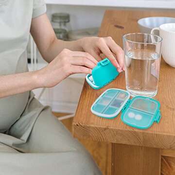 4 Pack Portable Pill Case, Two Sizes Travel Pill Organizer Moisture Proof Small Pill Box for Purse Pocket, Cute Daily Pill Container to Hold Vitamin, Medicine, Supplements (Blue & Pink)