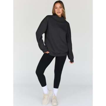 Trendy Queen Womens Oversized Sweatshirts Turtleneck Pullover Long Sleeve Hoodies Tops Fall Fashion Outfits 2025 Clothes Black M