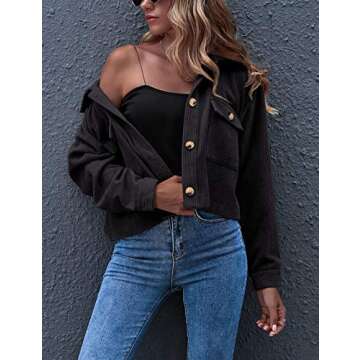 Gihuo Women's Fashion Cropped Shacket Button Down Corduroy Shacket Jackets Casual Plaid Long Sleeve ...