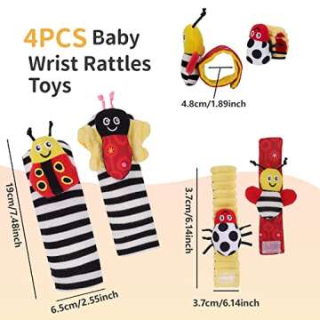 PADONISE Baby Wrist Rattle Socks and Rattles Socks Set Cartoon Baby Socks Baby Toys for Toddlers 1-3...