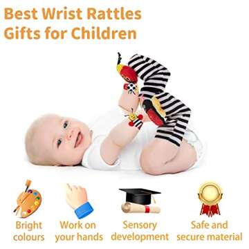 PADONISE Baby Wrist Rattle Socks and Rattles Socks Set Cartoon Baby Socks Baby Toys for Toddlers 1-3 Year Old Newborn Sensory Toys 3-6 Months Early Learning Toys Baby Shower Gifts for Boys Girls