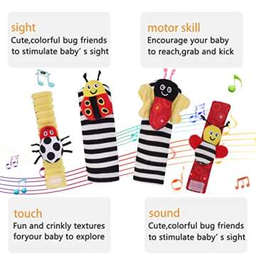 PADONISE Baby Wrist Rattle Socks and Rattles Socks Set Cartoon Baby Socks Baby Toys for Toddlers 1-3 Year Old Newborn Sensory Toys 3-6 Months Early Learning Toys Baby Shower Gifts for Boys Girls
