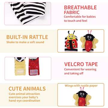 PADONISE Baby Wrist Rattle Socks and Rattles Socks Set Cartoon Baby Socks Baby Toys for Toddlers 1-3 Year Old Newborn Sensory Toys 3-6 Months Early Learning Toys Baby Shower Gifts for Boys Girls