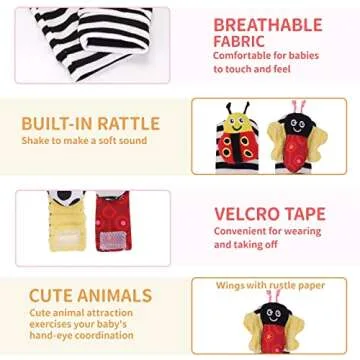 PADONISE Baby Wrist Rattle Socks and Rattles Socks Set Cartoon Baby Socks Baby Toys for Toddlers 1-3 Year Old Newborn Sensory Toys 3-6 Months Early Learning Toys Baby Shower Gifts for Boys Girls