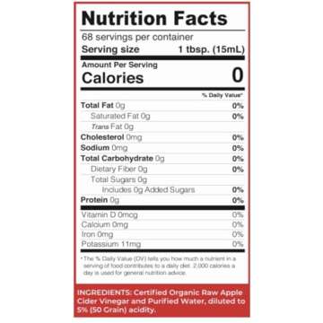 Lucy's Family Owned - USDA Organic NonGMO Raw Apple Cider Vinegar, Unfiltered, Unpasteurized, With the Mother, 34oz GLASS Bottle