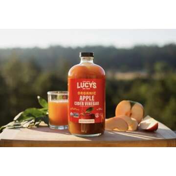 Lucy's Family Owned - USDA Organic NonGMO Raw Apple Cider Vinegar, Unfiltered, Unpasteurized, With the Mother, 34oz GLASS Bottle