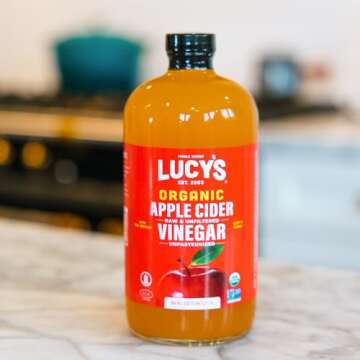 Lucy's Family Owned - USDA Organic NonGMO Raw Apple Cider Vinegar, Unfiltered, Unpasteurized, With the Mother, 34oz GLASS Bottle