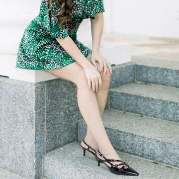 MICIFA Slingback Kitten Heels for Women, Buckle Strap Stiletto Heels Pointed Toe Pump Shoes Dress Wo...