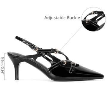 MICIFA Slingback Kitten Heels for Women, Buckle Strap Stiletto Heels Pointed Toe Pump Shoes Dress Work Heeled Sandals