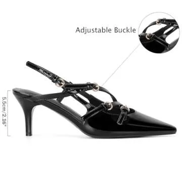 MICIFA Slingback Kitten Heels for Women, Buckle Strap Stiletto Heels Pointed Toe Pump Shoes Dress Work Heeled Sandals