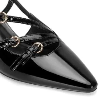 MICIFA Slingback Kitten Heels for Women, Buckle Strap Stiletto Heels Pointed Toe Pump Shoes Dress Work Heeled Sandals