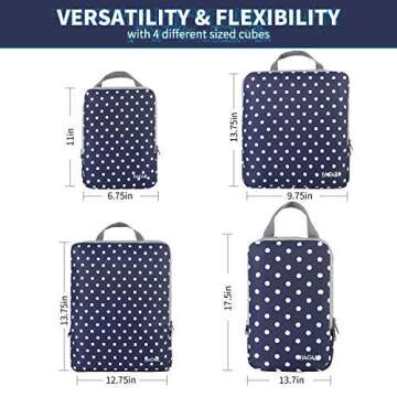 BAGAIL 4 Set/6 Set/8 Set Compression Packing Cubes Travel Accessories Expandable Packing Organizers(Navy Blue Dot ClothPattern 4 Set)