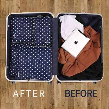 BAGAIL 4 Set/6 Set/8 Set Compression Packing Cubes Travel Accessories Expandable Packing Organizers(Navy Blue Dot ClothPattern 4 Set)