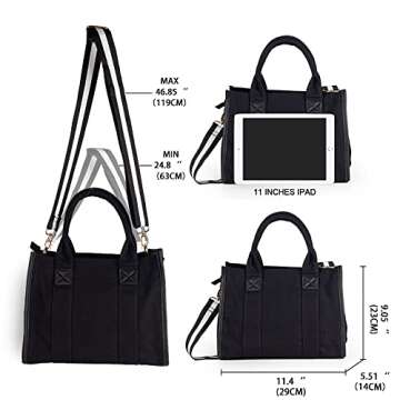 Canvas Tote Bag for Women - Top Handle & Crossbody with Zipper & Adjustable Strap