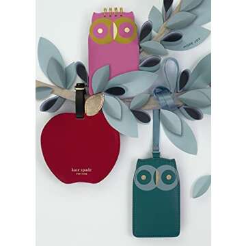 Kate Spade New York Round Red Vegan Leather Luggage Tag for Women, Durable Suitcase ID Tag, Apple