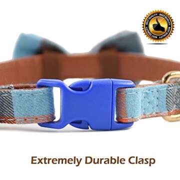 Bow Tie Dog Collar - Cute Plaid Sturdy Soft Material&Leather Dog Collars for Small Medium Large Dogs Breed Puppies Adjustable 18 Colors and 3 Sizes (M 13"-18", Light Blue&Brown Plaid)