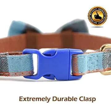Bow Tie Dog Collar - Cute Plaid Sturdy Soft Material&Leather Dog Collars for Small Medium Large Dogs Breed Puppies Adjustable 18 Colors and 3 Sizes (M 13"-18", Light Blue&Brown Plaid)
