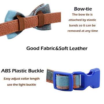 Bow Tie Dog Collar - Cute Plaid Sturdy Soft Material&Leather Dog Collars for Small Medium Large Dogs Breed Puppies Adjustable 18 Colors and 3 Sizes (M 13"-18", Light Blue&Brown Plaid)