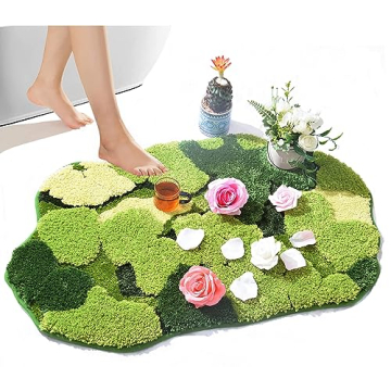 Cute Green Moss Shag Bathroom Rug Soft Washable Non-Slip