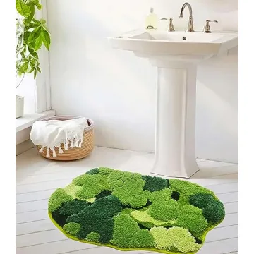 Cute Green Moss Shag Bathroom Rug Soft Washable Non-Slip