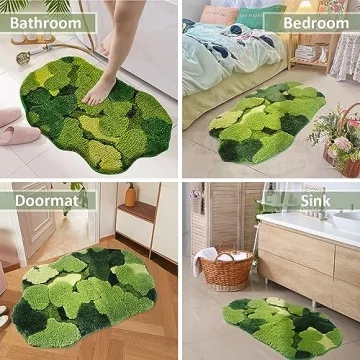 Cute Green Moss Shag Bathroom Rug Soft Washable Non-Slip