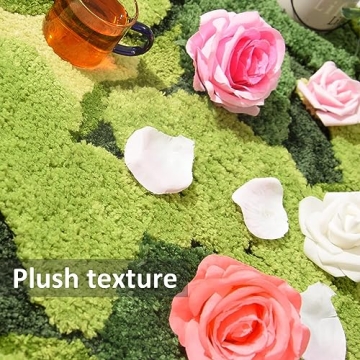 Cute Green Moss Shag Bathroom Rug Soft Washable Non-Slip