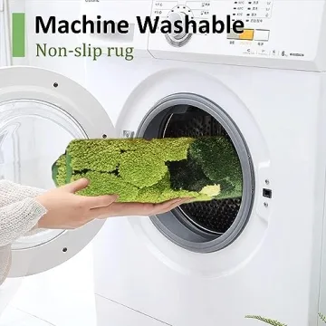 Cute Green Moss Shag Bathroom Rug Soft Washable Non-Slip