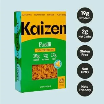 Kaizen Keto Pasta Fusilli - 2 Net Carbs, 19g Protein - Gluten-Free and Delicious!
