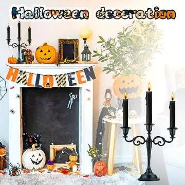 Viscacha 3 Candle Metal Candelabra Candlesticks Holder for Formal Events, Wedding, Church, Holiday Décor, Halloween Taper Candle Holder Stand Centerpiece Elegant Decoration Piece for Table, Black