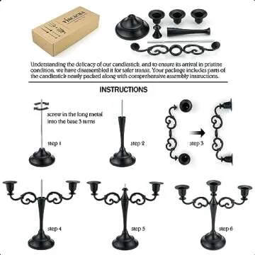 Viscacha 3 Candle Metal Candelabra Candlesticks Holder for Formal Events, Wedding, Church, Holiday Décor, Halloween Taper Candle Holder Stand Centerpiece Elegant Decoration Piece for Table, Black