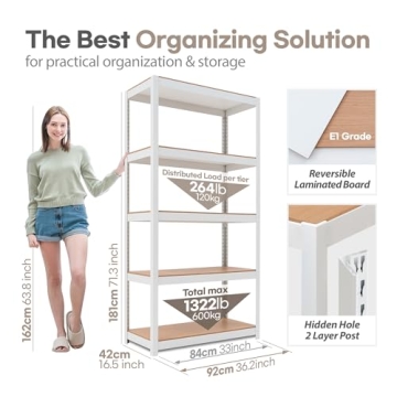 HOMEDANT House 5-Tier Laminated Boltless Metal Shelving Unit Adjustable Storage Utility Rack Heavy Duty Shelves Organization Multipurpose Shelf Kitchen Garage Pantry Closet 1Pack