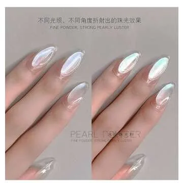 Premium Pearl Powder 2 Boxes, White Chrome Nail Powder Ice Transparent Aurora Dust Nail Powder Neon Rainbow Chameleon Powder Chrome Iridescent Pigment Pearlescent High Gloss Nail Art Glitters